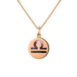 9ct Rose Gold Blue John Zodiac Libra Round Necklace, P3606.