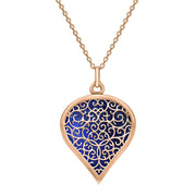 9ct Rose Gold Lapis Lazuli Flore Filigree Large Heart Necklace. P3631.