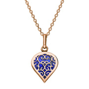 9ct Rose Gold Lapis Lazuli Flore Filigree Small Heart Necklace. P3629.