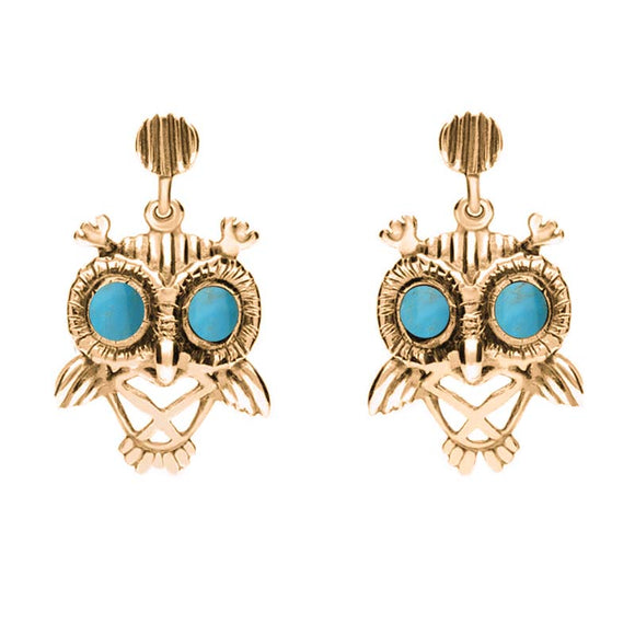 9ct Rose Gold Turquoise Owl Stud Earrings E2329
