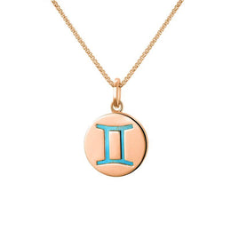 9ct Rose Gold Turquoise Zodiac Gemini Round Necklace, P3609.