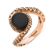9ct Rose Gold Whitby Jet Bead Twist Tentacle Ring, R1185.