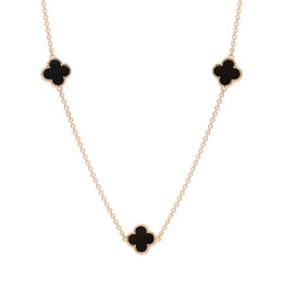 9ct Rose Gold Whitby Jet Bloom Four Leaf Clover Ball Edge Necklace