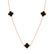 9ct Rose Gold Whitby Jet Bloom Four Leaf Clover Ball Edge Necklace