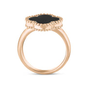 9ct Rose Gold Whitby Jet Bloom Four Leaf Clover Ball Edge Ring