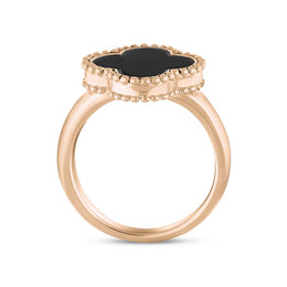 9ct Rose Gold Whitby Jet Bloom Four Leaf Clover Ball Edge Ring