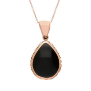9ct Rose Gold Whitby Jet Blue John Double Sided Celtic Edge Pear Cut Fob Necklace, P410.
