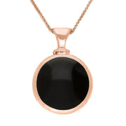 9ct Rose Gold Whitby Jet Blue John Double Sided Round Dinky Fob Necklace, P218.
