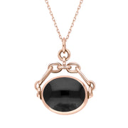 9ct Rose Gold Whitby Jet Blue John Double Sided Swivel Fob Necklace, P209_2.