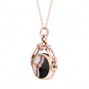 9ct Rose Gold Whitby Jet Blue John Double Sided Swivel Fob Necklace, P209_3.