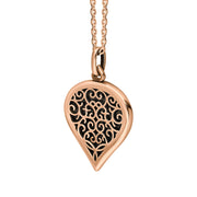 9ct Rose Gold Whitby Jet Flore Filigree Medium Heart Necklace. P3630._2