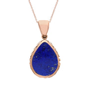 9ct Rose Gold Whitby Jet Lapis Lazuli Double Sided Celtic Edge Pear Cut Fob Necklace, P410.