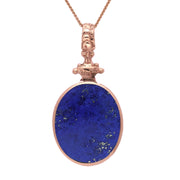 9ct Rose Gold Whitby Jet Lapis Lazuli Double Sided Oval Fob Necklace, P100.