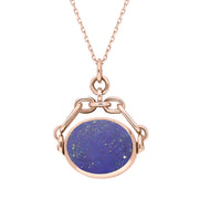 9ct Rose Gold Whitby Jet Lapis Lazuli Double Sided Swivel Fob Necklace, P209.