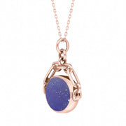 9ct Rose Gold Whitby Jet Lapis Lazuli Double Sided Swivel Fob Necklace, P209_3.
