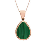 9ct Rose Gold Whitby Jet Malachite Double Sided Celtic Edge Pear Cut Fob Necklace, P410.