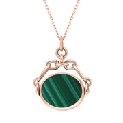 9ct Rose Gold Whitby Jet Malachite Double Sided Swivel Fob Necklace, P209_2.