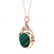 9ct Rose Gold Whitby Jet Malachite Double Sided Swivel Fob Necklace, P209_3.