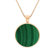 9ct Rose Gold Whitby Jet Malachite Large Double Sided Round Fob Necklace, P012.