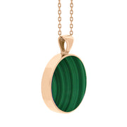 9ct Rose Gold Whitby Jet Malachite Large Double Sided Round Fob Necklace, P012_3.