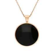 9ct Rose Gold Whitby Jet Malachite Large Double Sided Round Fob Necklace, P012_2.