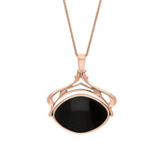 9ct Rose Gold Whitby Jet Mother Of Pearl Marquise Swivel Fob Necklace