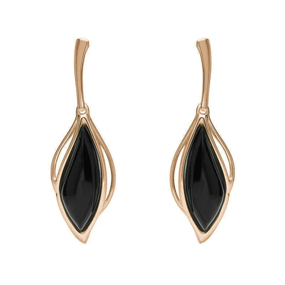 9ct Rose Gold Whitby Jet Open Marquise Drop Earrings, E2437