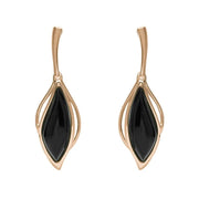 9ct Rose Gold Whitby Jet Open Marquise Drop Earrings, E2437
