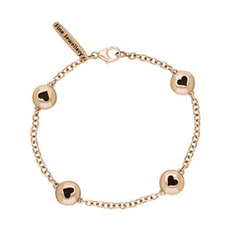 9ct Rose Gold Whitby Jet Oval Heart Detail Four Stone Bracelet, B797.