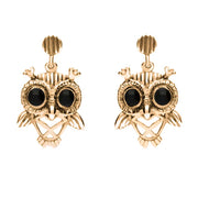 9ct Rose Gold Whitby Jet Owl Stud Earrings E2329