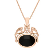 9ct Rose Gold Whitby Jet Turquoise Double Sided Oval Swivel Fob Necklace, P104_4_2.