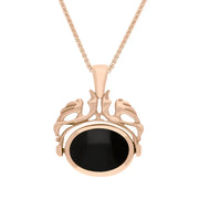 9ct Rose Gold Whitby Jet Turquoise Double Sided Oval Swivel Fob Necklace, P104_4_2.