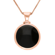 9ct Rose Gold Whitby Jet Turquoise Double Sided Round Dinky Fob Necklace, P218_2.