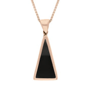 9ct Rose Gold Whitby Jet Turquoise Small Double Sided Triangular Fob Necklace, P834_2.