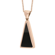9ct Rose Gold Whitby Jet Turquoise Small Double Sided Triangular Fob Necklace, P834_3.