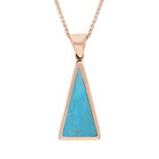 9ct Rose Gold Whitby Jet Turquoise Small Double Sided Triangular Fob Necklace, P834.