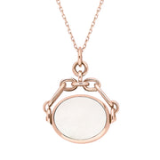9ct Rose Gold Whitby Jet White Mother Of Pearl Double Sided Swivel Fob Necklace, P209.