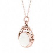 9ct Rose Gold Whitby Jet White Mother Of Pearl Double Sided Swivel Fob Necklace, P209_3.