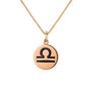 9ct Rose Gold Whitby Jet Zodiac Libra Round Necklace, P3606.