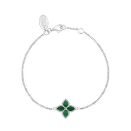 9ct White Gold Malachite Bloom Flower Ball Edge Bracelet, B1273