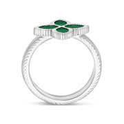 9ct White Gold Malachite Bloom Marquise Flower Ring