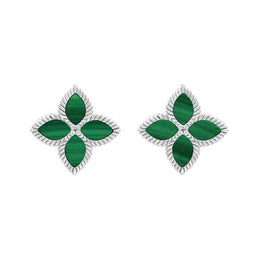 9ct White Gold Malachite Bloom Flower Ball Edge Stud Earrings E2602