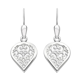 9ct White Gold Bauxite Flore Filigree Heart Drop Earrings. E2588.