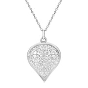9ct White Gold Bauxite Flore Filigree Large Heart Necklace. P3631.
