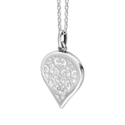 9ct White Gold Bauxite Flore Filigree Medium Heart Necklace. P3630._2