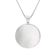 9ct White Gold Blue John Mother Of Pearl Large Double Sided Round Fob Necklace, P012_2.