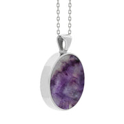 9ct White Gold Blue John Mother Of Pearl Large Double Sided Round Fob Necklace, P012_3.