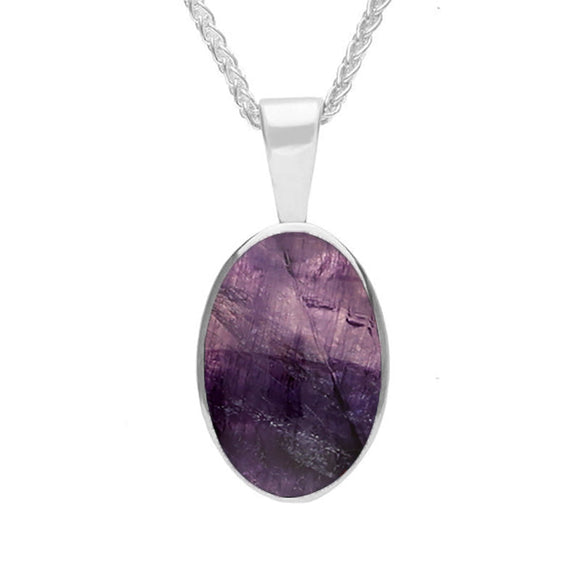 9ct White Gold Blue John Oval Necklace. P019. 