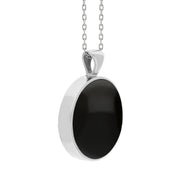 9ct White Gold Blue John Whitby Jet Large Double Sided Round Fob Necklace, P012_3.