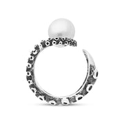 9ct White Gold Freshwater Pearl Bead Swirl Tentacle Ring